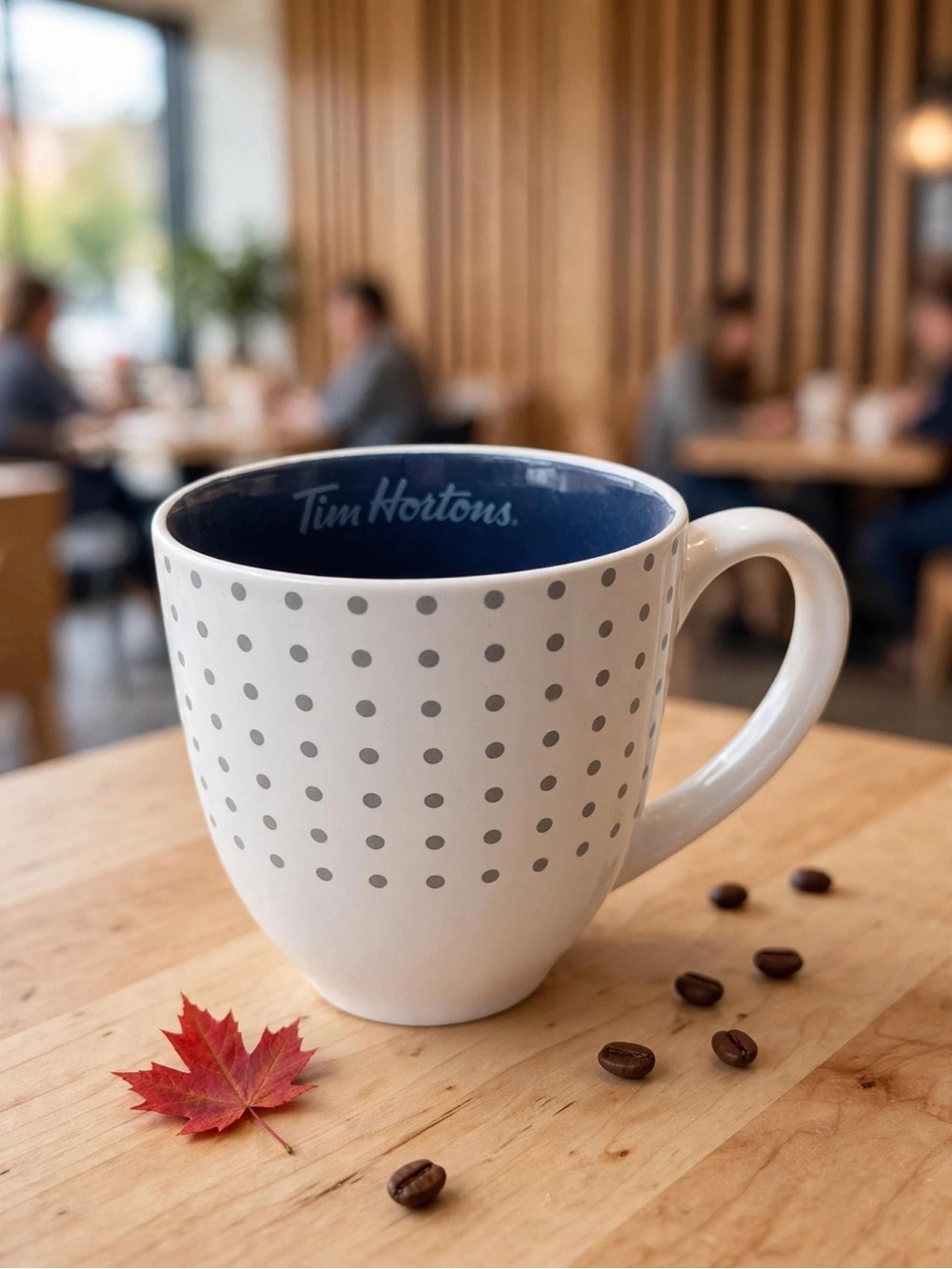 🆕 Tim Hortons Grey/White Polkadot Mug